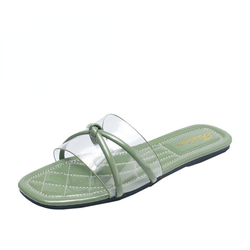 

Slippers 2021 Ladies Summer Thin Flat-bottom Fashion All-match Transparent One-word Non-slip Home Sandals, Beige