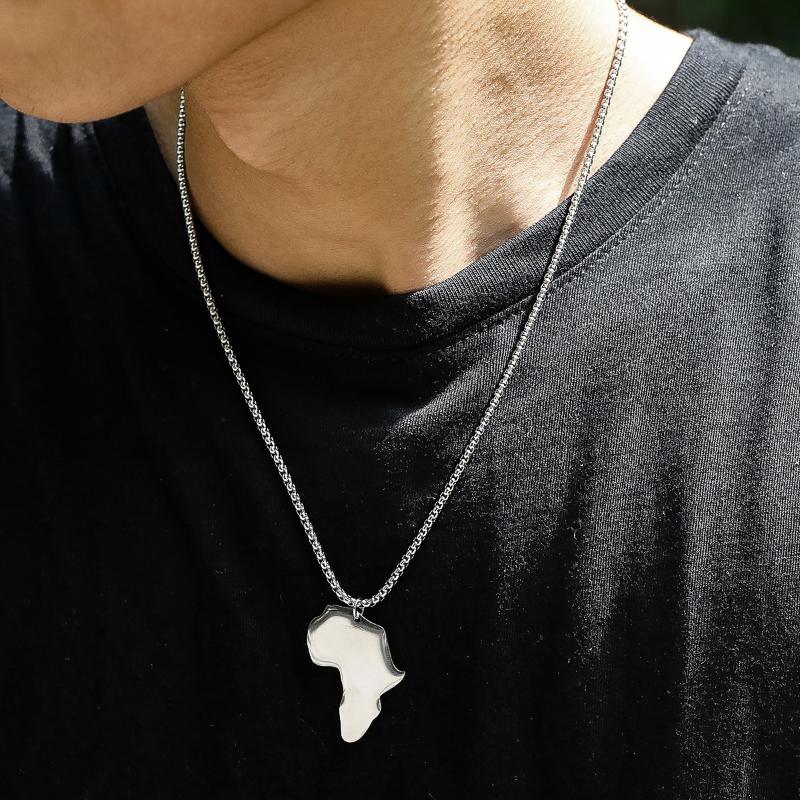 

Pendant Necklaces 2021 Fashion Africa Map Necklace Men Stainless Steel Box Chain For Jewelry Gift, Silver