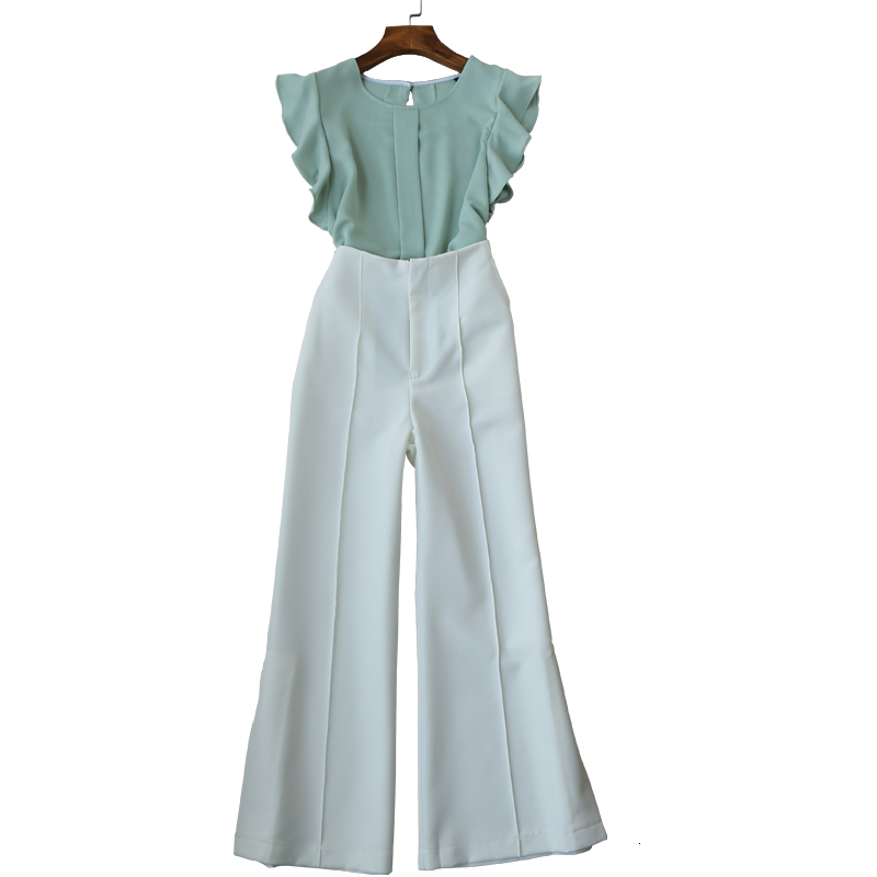 

Summer New Chic Fashion Thin Shirt Waist Wide Leg Burn Suit Nine Women's Tide 9dme