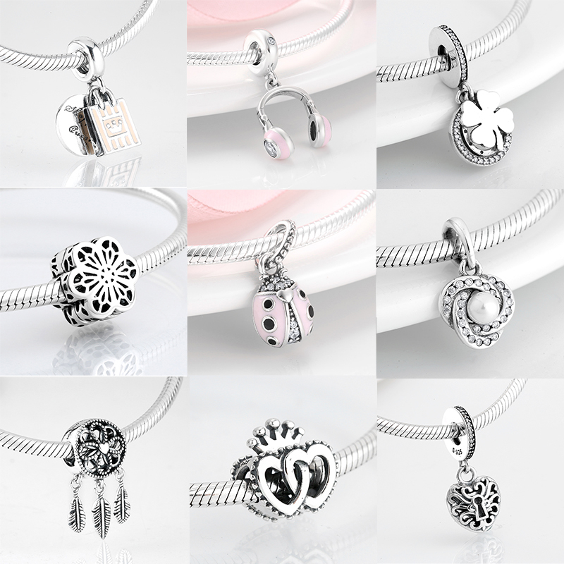 

Hot 925 Sterling Silver Bead Openwork Sweet Hearts Crown Charms Beads Fit JIUHAO Bracelets Bangles DIY Womens Jewelry Q0531