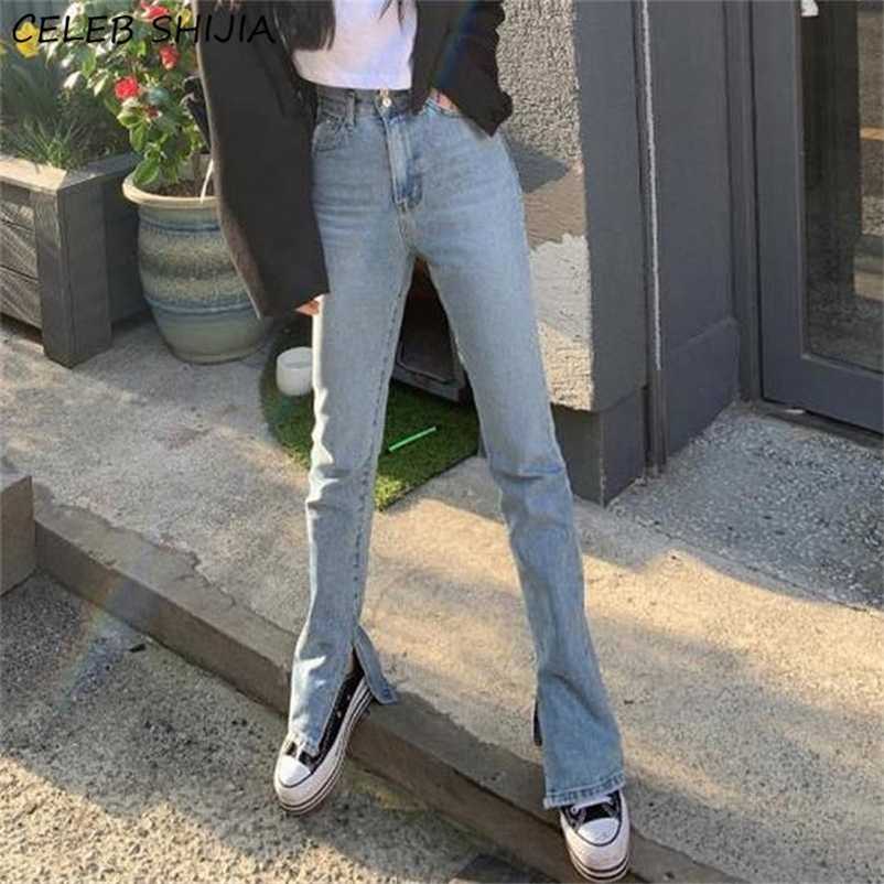 

Split Denim Jeans Woman High Waist Y2k Pants Vintage Blue Straight Trousers Female Chic Streetwear Summer Jeans for Woman Mom 211111, Clear
