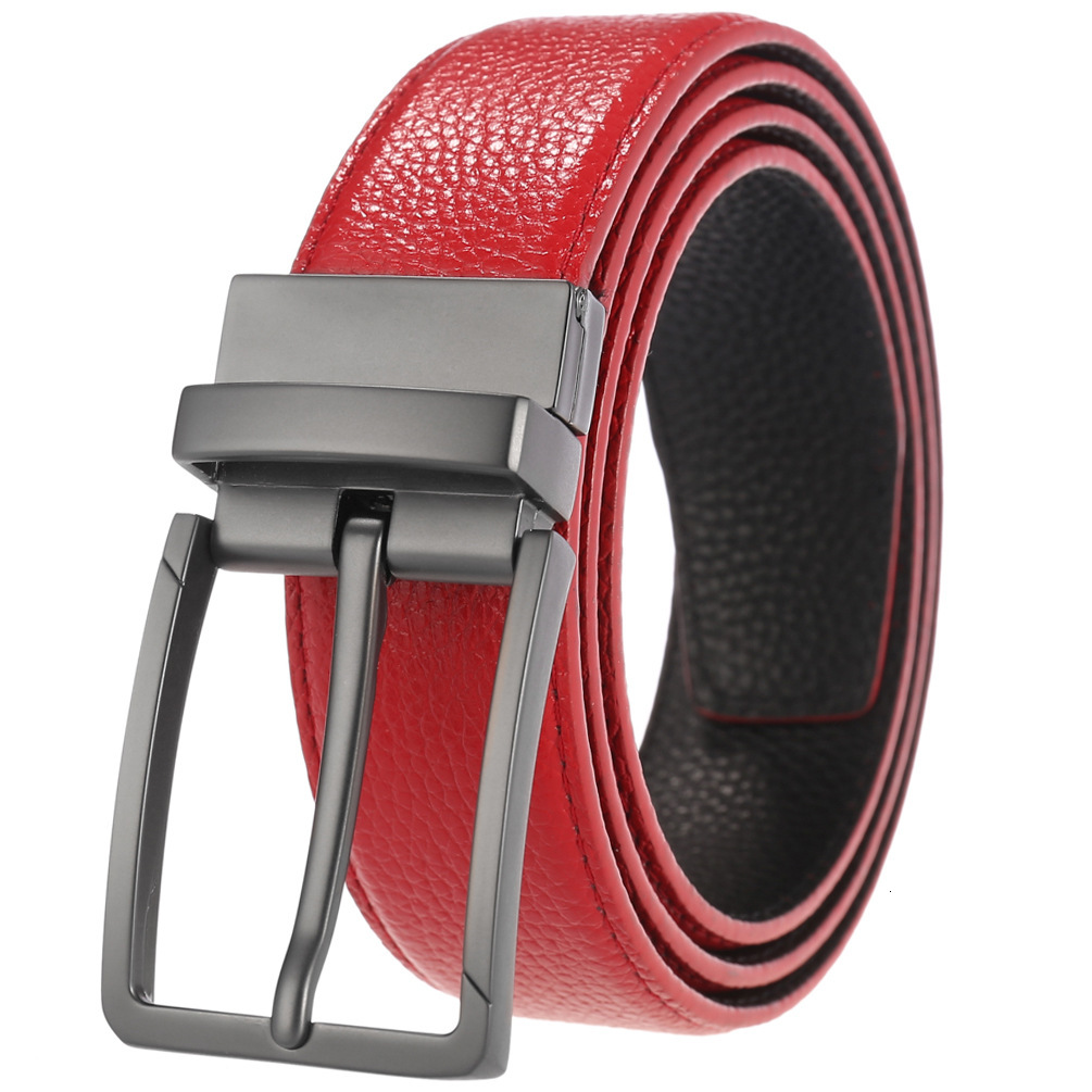 

Men's New Pin Buckle Head Leather Red Face / Black Bottom Leisure Perforated Belt C4083-5, Black;brown