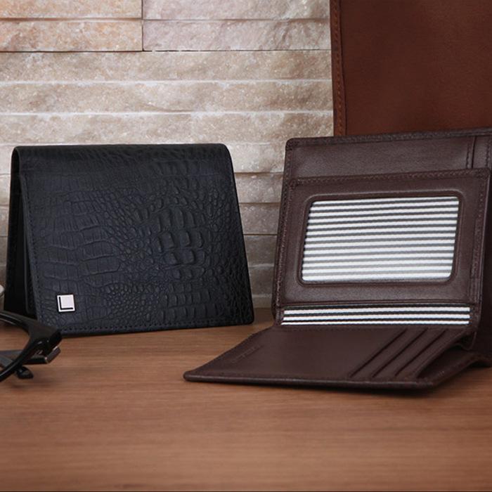 

Wallets Korean Crocodile Leather Business Card Bag PU Wallet Creative Personality Fashion All-match Solid Color Short Billetera, Black