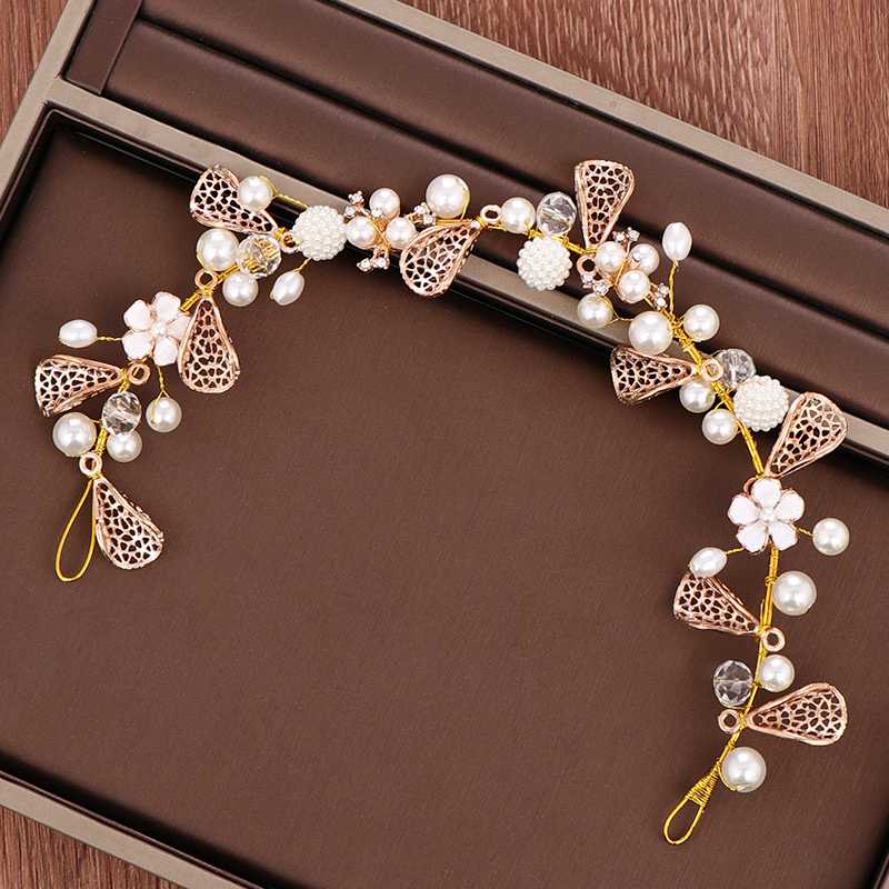 

Hair Clips & Barrettes Gold Pearl Rhinestone Flower Headband Bride Headpiece Handmade Wedding Band Head Jewelry For Women Baridal Accessorie, Golden;silver