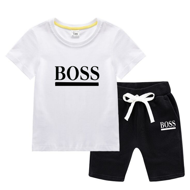 

High Quality Kids Clothes Set Summer 100% Cotton Baby Boys Girl Clothing Short Sleeve T-Shirt Shorts 2PCS Sport Suit Outfits Tracksuit, White