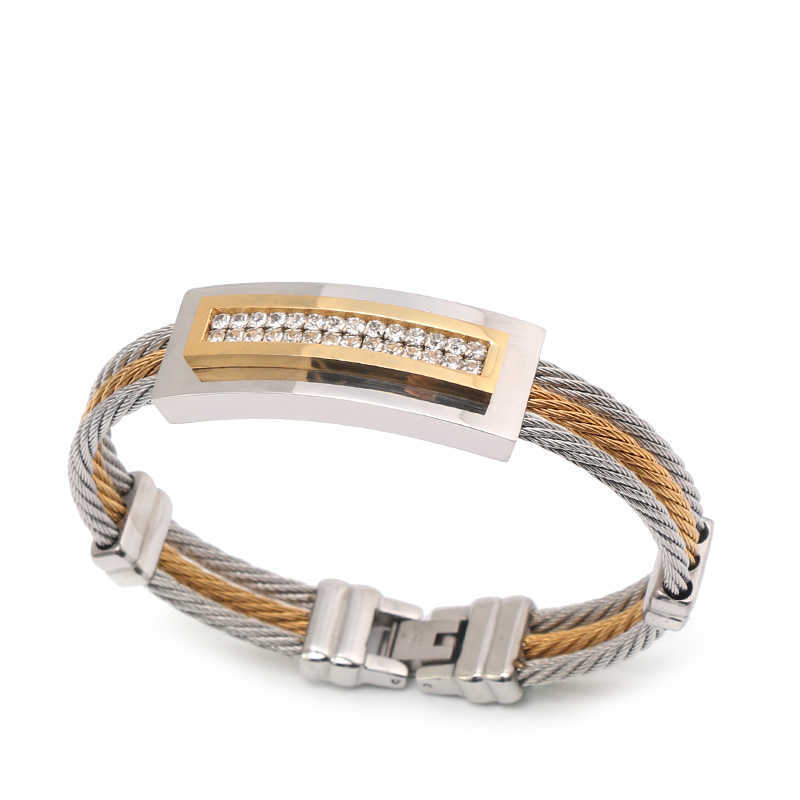 

Trendy Bracelet Gold Charm Jewelry Men Stainless Chain & Link Bracelet Titanium Wristband Magnetic Q0717
