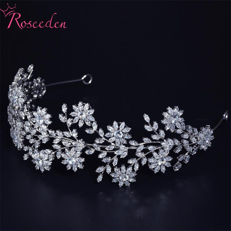 

Hair Clips & Barrettes Jewelry Soft Zircon Bride Headbands Wedding High Quality CZ Tiara Crown RE4426, Golden;silver