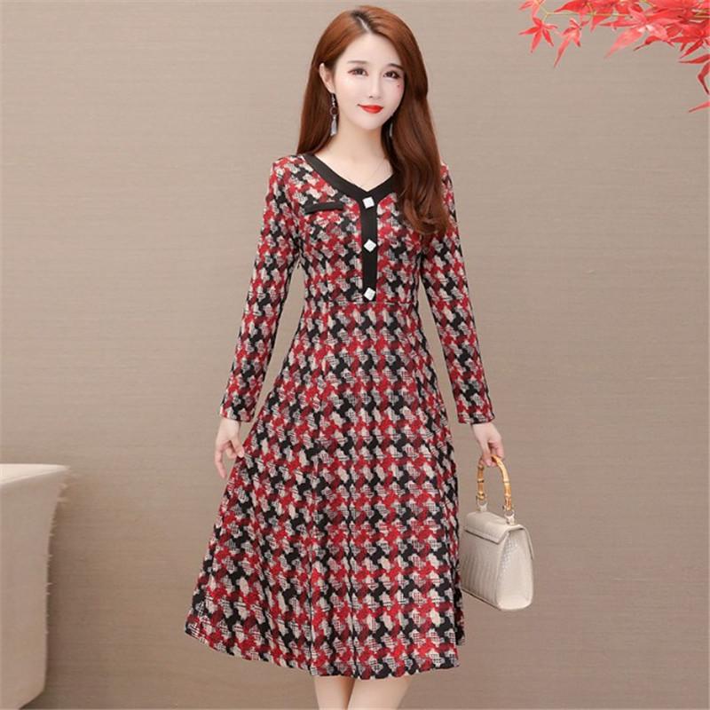 

Casual Dresses Listing Print Dress Fashion Women's Clothing 2021 Autumn Large Size Women Slim Long Sleeve Temperament 4XL, Blue