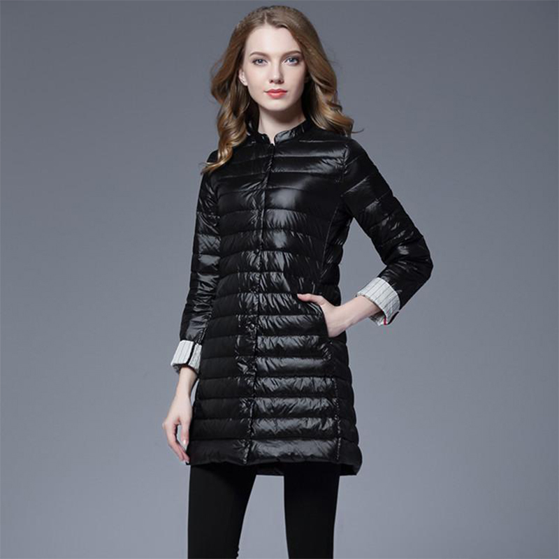 

2021 New Autumn Women Ultra Light Duck Long Parkas Single Breasted Loose Fit Down Coat Windproof Snow Outwear 8pat, Black