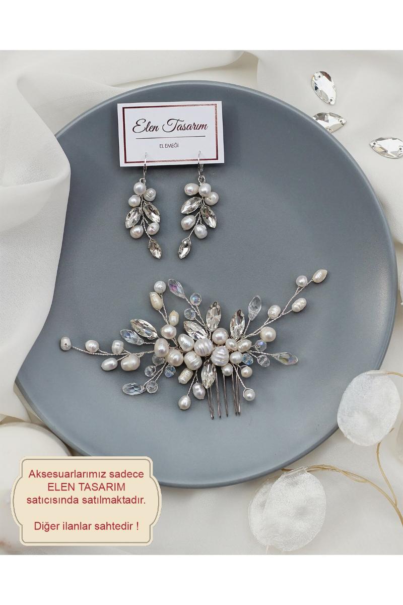 

Earrings & Necklace Women's Fashion Jewelry Natural Pearl Hair Accessory And Jewelery Earrings. Buckle Jewelery. Bridal Comboside, Silver