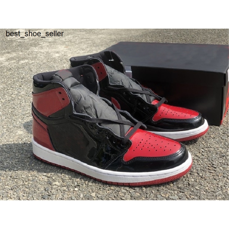 

2021 Release Jumpman 1 Bred Patent Leather Basketball Shoes 555088-063 Top Quality High OG 1s BLACK RED TOE Mens Trainers Fashion Designer
