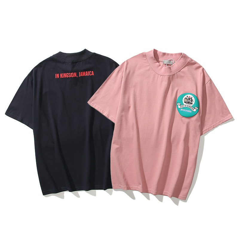

2021 New Street Kanye West Oversize Man's Shirt Short Sleeve Casual Loose Cotton Tshirts High Hip Hop Collar Couple t Hek5, Pic color1