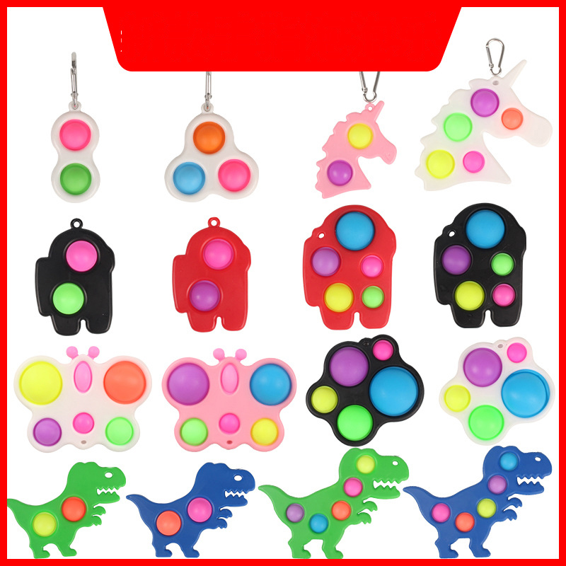 

Jewelry key Fidget Po P it Toy Chains Push Poo its Bubble Poppers Cartoon Simple Dimple toys Keychain Stress Reliever 2021 Style