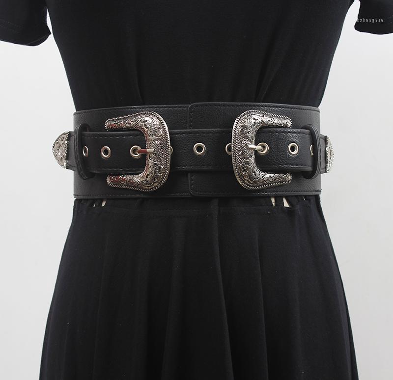 

Belts Double-buttoned Black Belted Women's Loose-fitting Cleaver Dress Stylish Hundred With Skirt Waist Wide Sealed Off, Black;brown