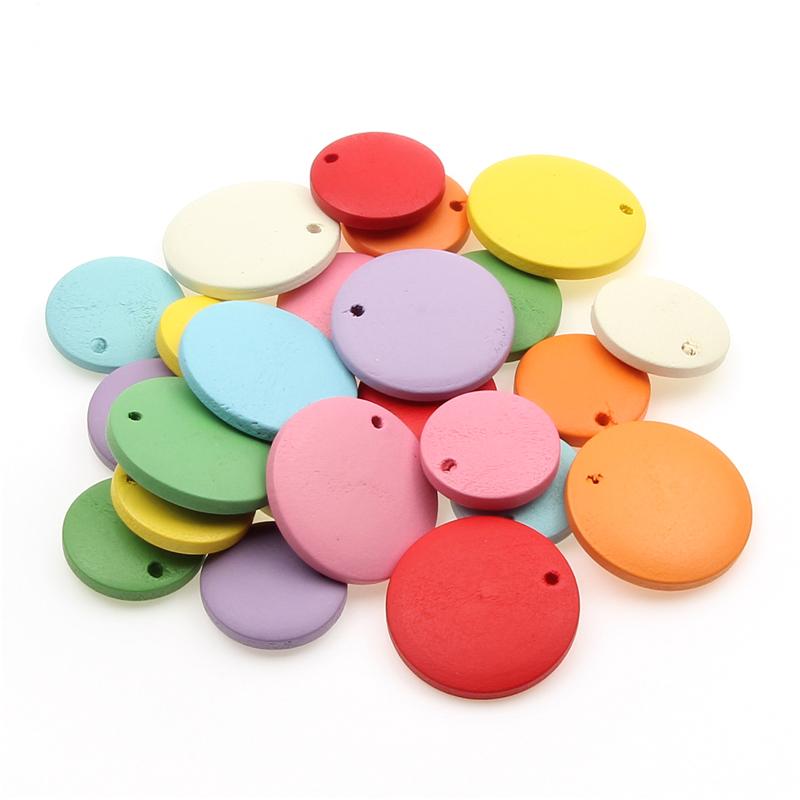 

Other 20-30Pcs 15/20mm Multicolor Hanging Hole Natural Wood Beads Round Chips For Jewelry Making Charms DIY Earrings Accessories