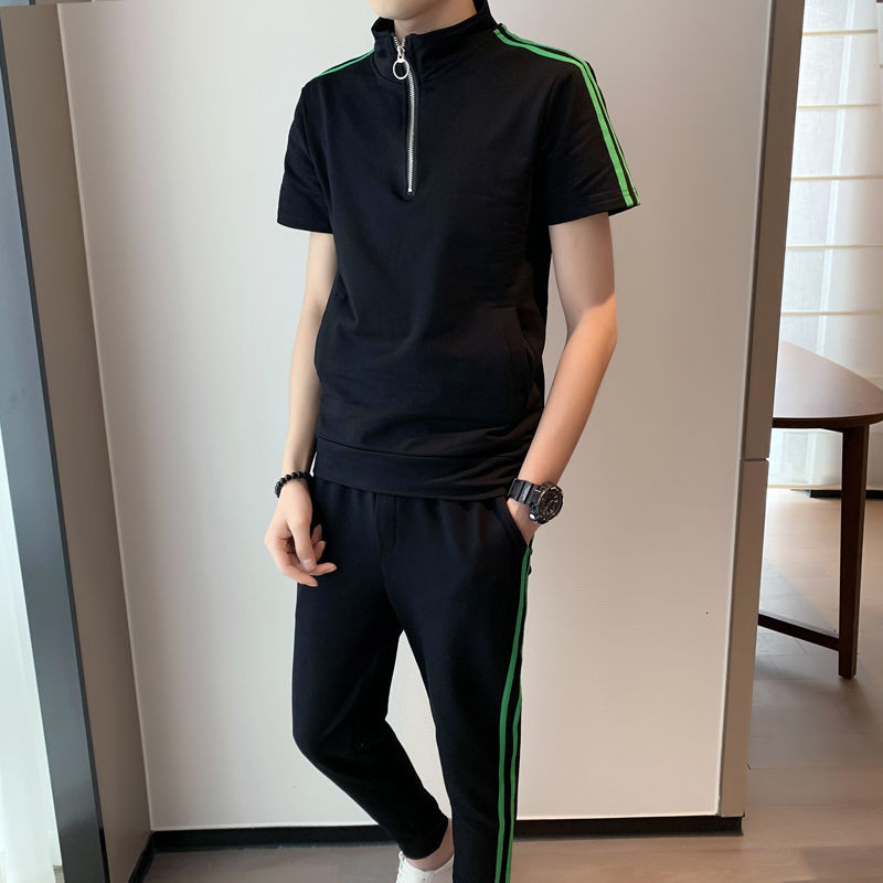 

2021 Set Summer New Men's Tracksuit Casual Men Sports Suit T-shirt + Pant 2 Piece Sets Brand Sportswear Slim Outfits 14l8, White