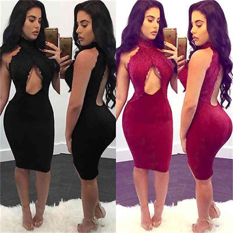 

Fashion Women Summer Dress Bandage Bodycon Sleeveless Lace Party Mini Sexy Hollow Out Backless Clubwear, Blue