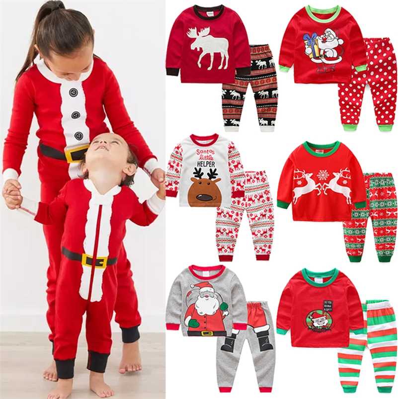 

Cute Santa Children Clothing Set Cartoon Print Boys Christmas Costume Casual Cotton Kids Pajamas Suit 1-6 Year Baby Girl Clothes 211018, As the picture