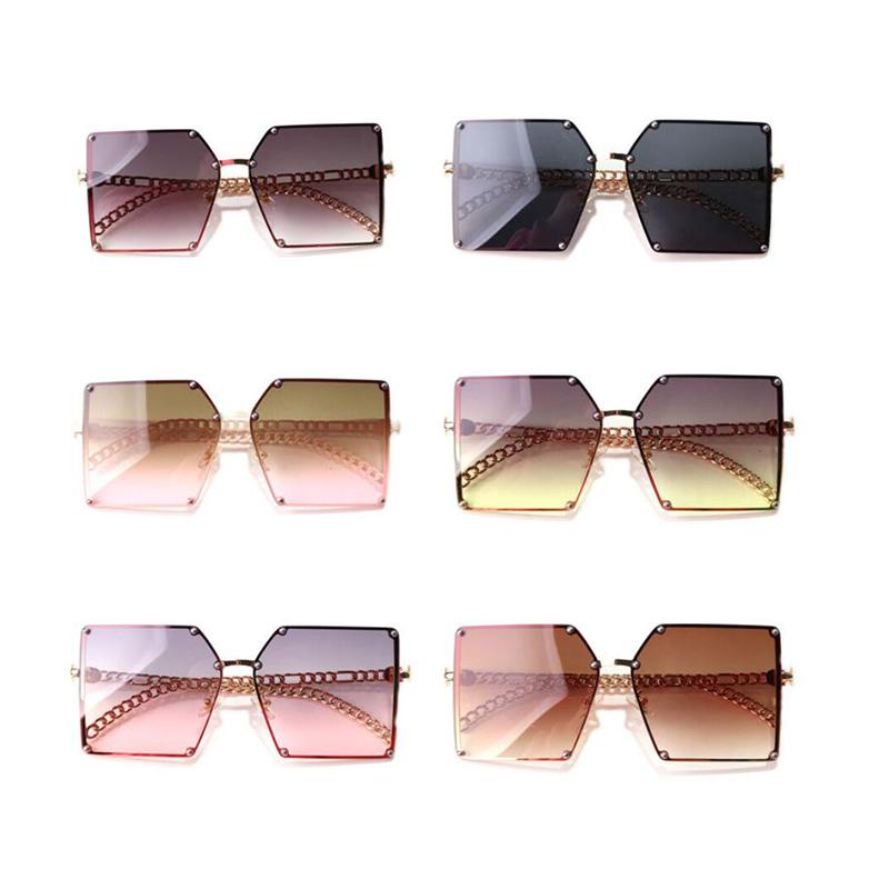 

Sunglasses 2021 Sun Glasses Unisex Elegant Shades Fashion Oversize Gradient For Women Vintage Alloy Chain Frame Rivet