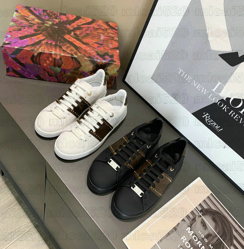

FRONTROW Sneaker Luxurys Designer White Leather Casual Shoes Patent Monograms canvas Low-top Women Rubber Outsole Leopard Printed Classic Trainers Shoe