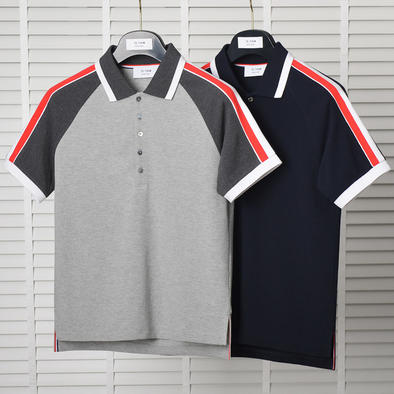 

2022 Fashion TB THOM Brand Shirts Men Women Casual Slim Cotton shirt Summer Short Sleeve Contrast Color Polo Clothing, Blue