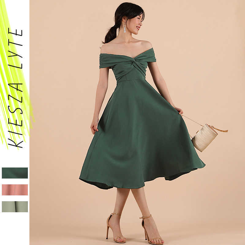

Pink Summer Dress Women Arrival Green Fit and Flare Party Cocktail Midi es Robe Femme 210608