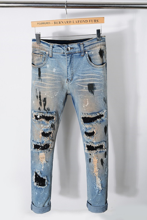

jeans For Men Skinny Straight Slim Hip Hop Ripped Hole Rivet Patches Motorcycle Biker Jean Pants Size -40, 523