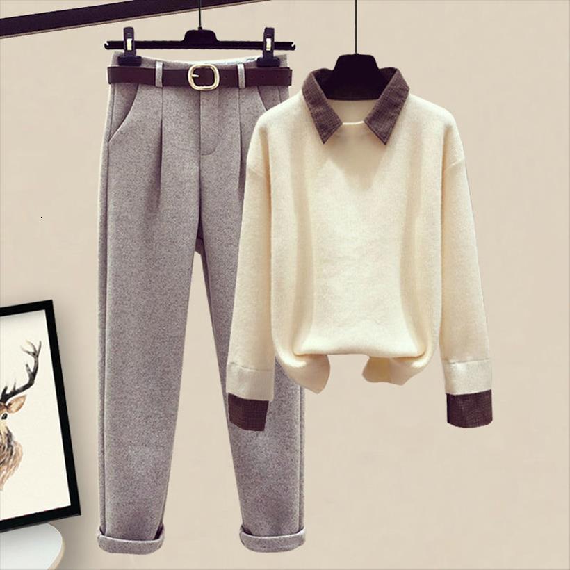 

Clothing Autumn Winter Suit Womens Pants Early Small Fresh Two Piece Set, White