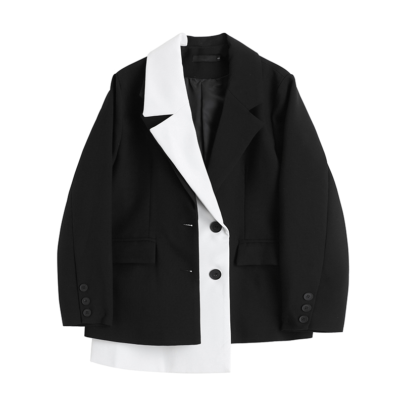 

women's suits & blazers [ewq] summer korea chic casual overcoats fashion black and white irregular contrast color loose suit women blaz, White;black