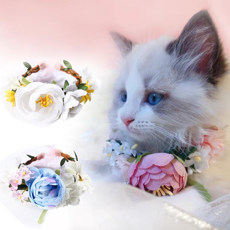 

Cat Collars & Leads Pet Dog Scarf Floral Straw Rattan Kitten Necklace Flower Pretty Neck Decor Pets Products