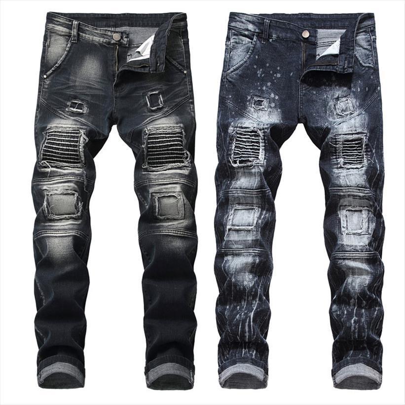 

plus size street jeans holes women pant hip hop trousers male casual elasticity pants party mid waist, Black