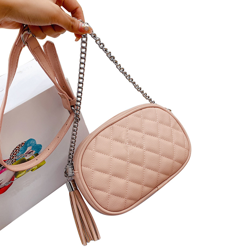 

Made In China Lingge chain bag women's new fashion embroidered tassel single shoulder bags simple texture foreign style messenger handbags wallets 7 colours choose, Size:22×14×5cm