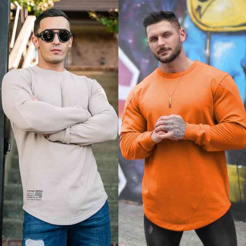 

2020 new sportswear men's long sleeve T-shirt running training fitness basketball shirt splicing round neck top, Black