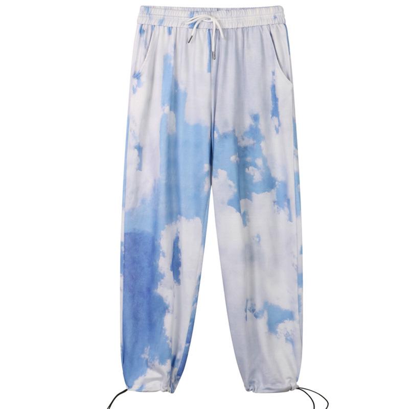

Men' Pants Men Tie Dye Cloud Print Jogger Harajuku Elastic Waist Trousers Sweatpants Unisex Retro Oversize Thin Straight, Sky blue