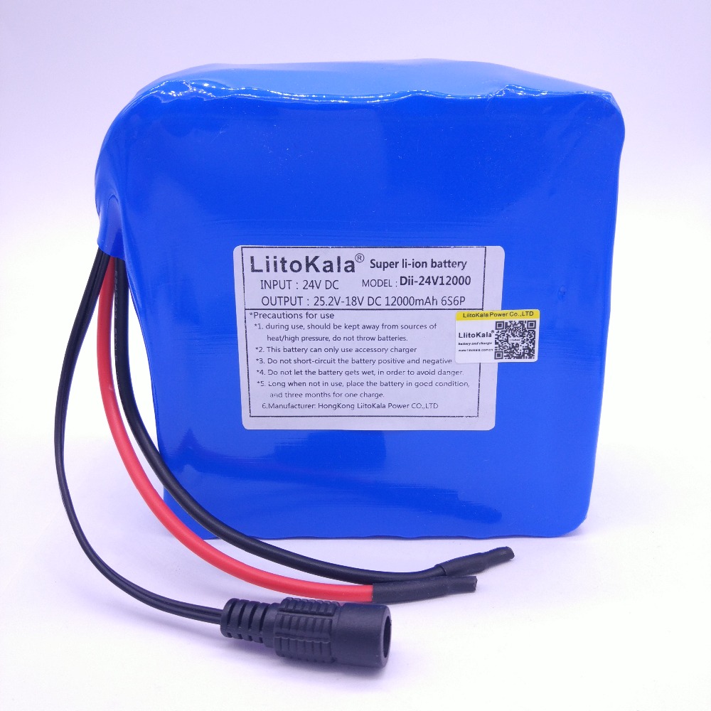 

2021 LiitoKala 24v 6S6P lithium battery pack 25.2V 12ah batteries li-ion for bicycle 350w e bike 250w(no charger)