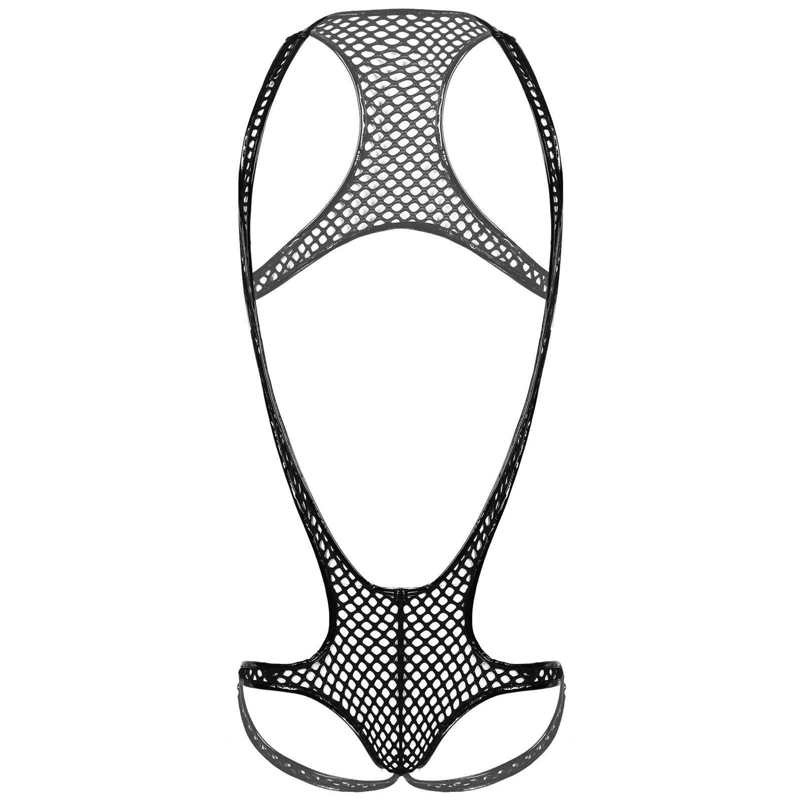 

Mens Erotic Sexy Sissy Wrestling Singlet Mankini Bodysuit Lingerie Patent Leather Fishnet Sexy Costume Hollow Out Sexy Sleepwear