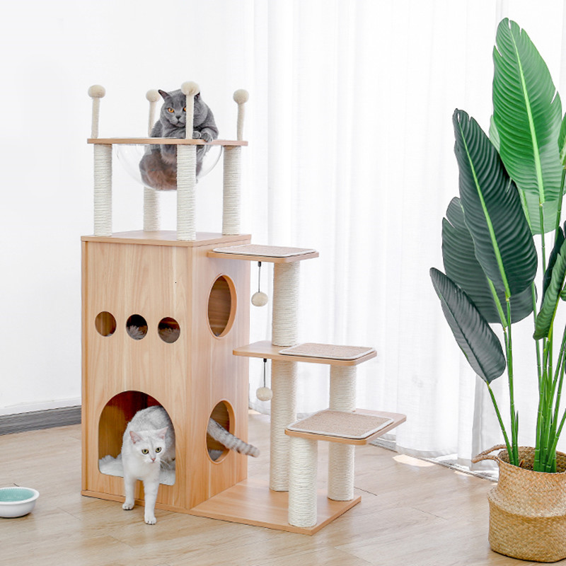 

2021 New Tower with Totally Sisal Modern Cat Tree Covering Posts Scratching Condominiums of Luxury and Great Space Nest Capsule 5f1u