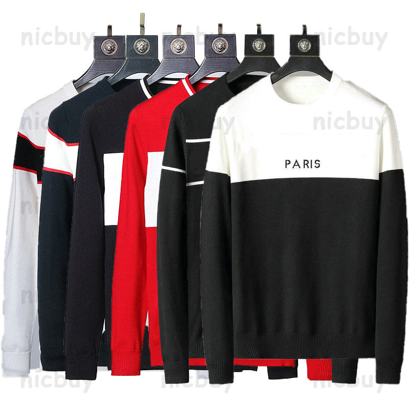 

designer autumn luxury give mens sweater paris clothing pullover slim fit casual sweatshirt geometry patchwork color letter Male fashion woollen jumper