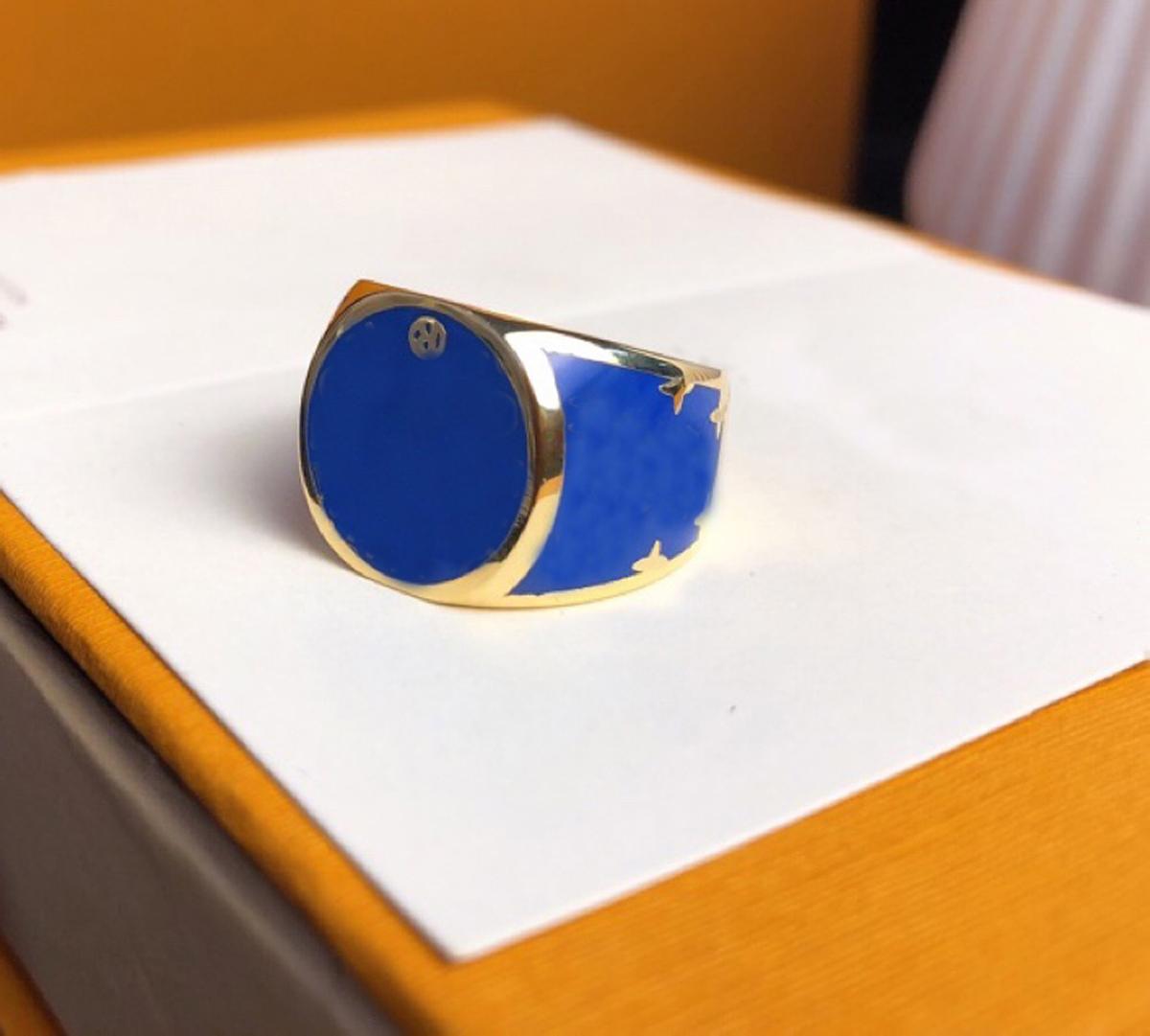 

band rings blue color fashion brand l flora pattern ring for men women size 6789