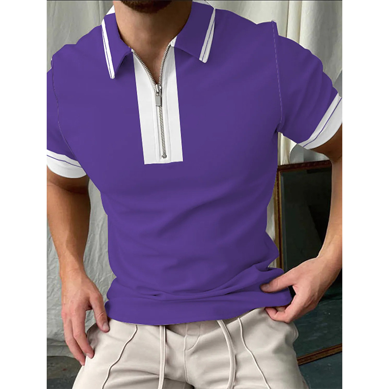 

Color vertical stripes printing men's zipper polo shirt, high quality, comfortable, breathable, fashionable and cool, daily business tr, White;black