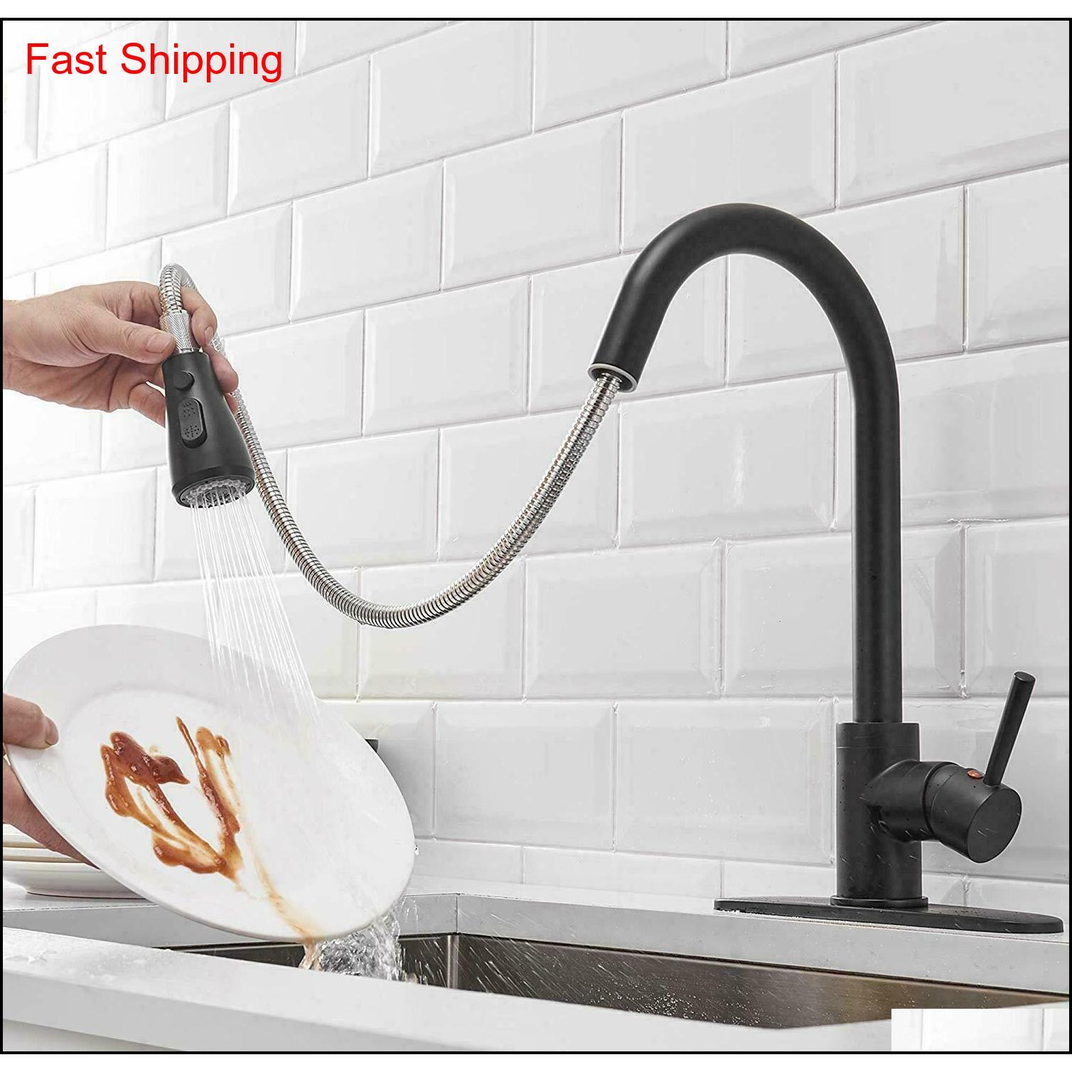 

Kitchen Sink Faucet Pull Out Sprayer Swivel Spout Matt Black Mixer Tap Flexible qylake bde_luck