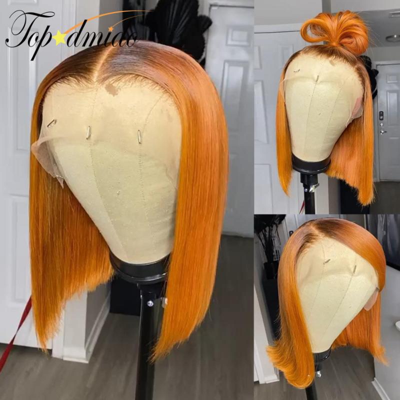 

Lace Wigs TOPODMIDO Ombre Ginger Color 4x4 Closure Human Hair Baby Brazilian Remy Short Bob 13x6x1 Front, Black;brown