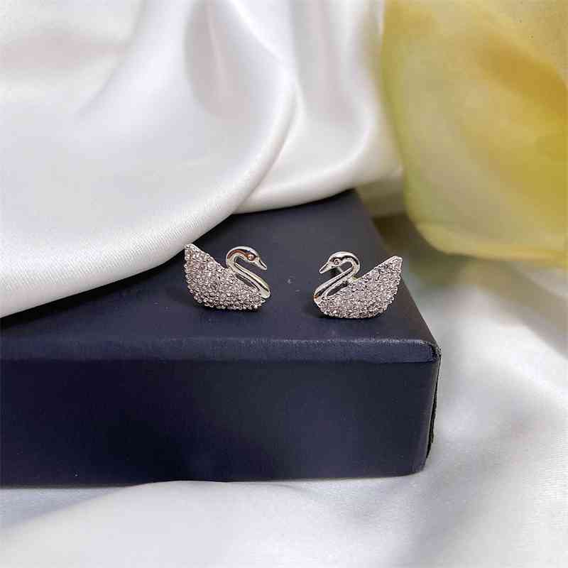 Korean net red, the same personalized and versatile Little Swan Earrings, S925 silver needle Earrings-image-703481461