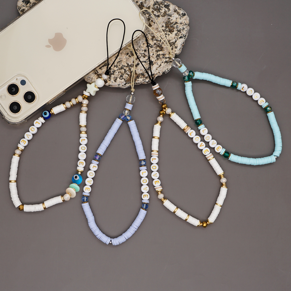 

Mobile Strap Phone Charm Beads Heishi Clay Beaded Phone Chain 2021 LOVE Telephone Jewelry For Women Anti-Lost Lanyard