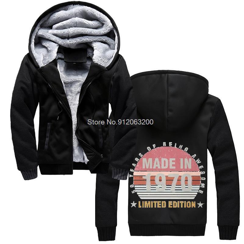 

Men' Hoodies & Sweatshirts Tvoe Vintage Made In 70s Hoodie Birthday Anniversary Men Winter Thicken Hooded Sweatshirt Streetwear, Black