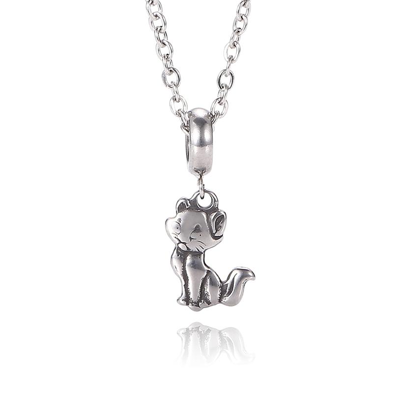 

Pendant Necklaces Creative Cute Kitten Women Sliver Color Stainless Steel Cat Necklace Chain Jewelry BB0558D