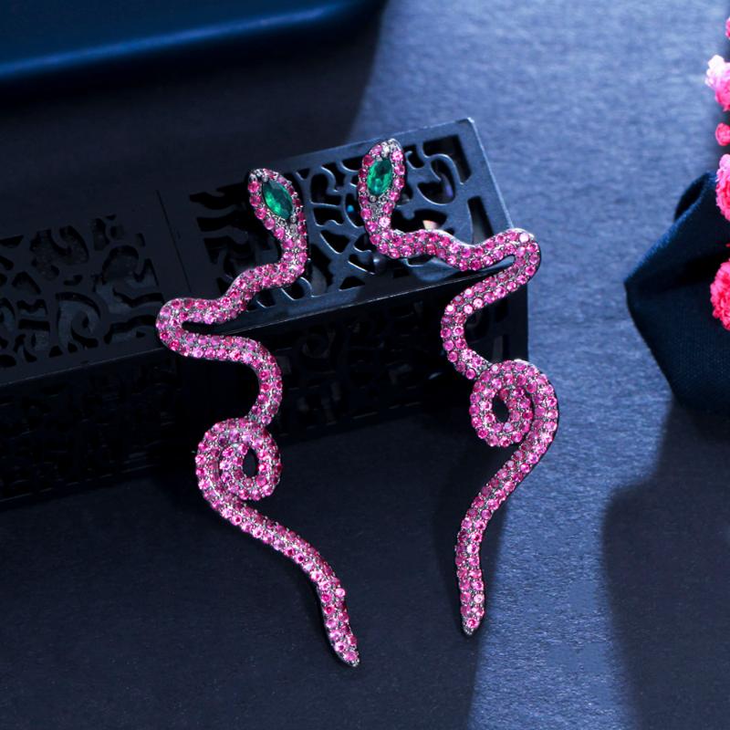 

Dangle & Chandelier ThreeGraces Est Red Cubic Zirconia Simple Twisted Snake Shape Long Earrings For Ladies Fahion Punk Party Jewelry ER656, Silver