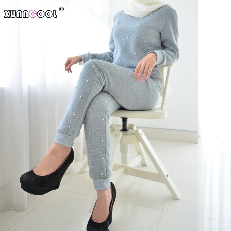 

2021 Tracksuits New Fashion Spring Autumn Woman Pearl 2 Piece Tracksuit Chandal Mujer Completo S58d, Gray