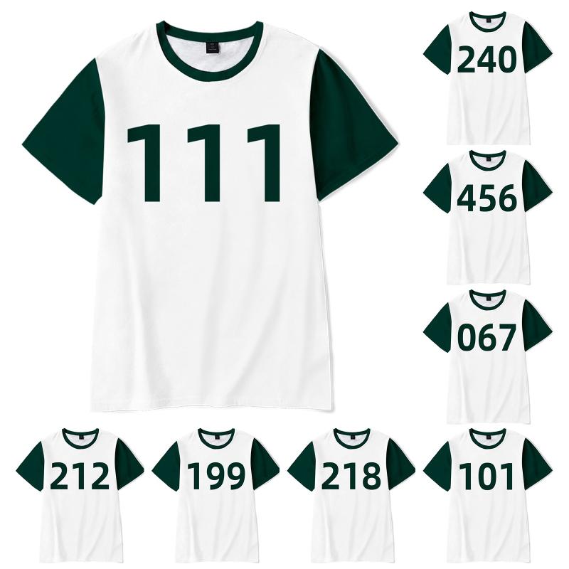 

women's t-shirt squid game merch 067 summer short sleeve shirt for men and women streetwear 3d printed costumes tshirt, White