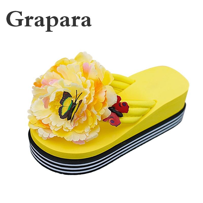 

Slippers Women Sandals Fashion Flower Summer Wedges Flip Flops Platform Shoes Zapatillas Chinelo Grapara, Black